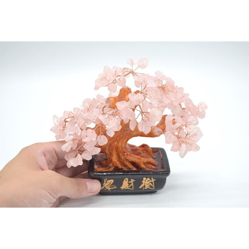 招財樹 ローズクォーツ 紅水晶 風水インテリア 天然石置物 15cm 恋愛運