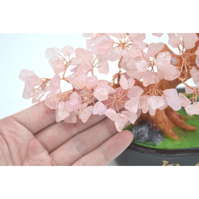招財樹 ローズクォーツ 紅水晶 風水インテリア 天然石置物 20cm 恋愛運