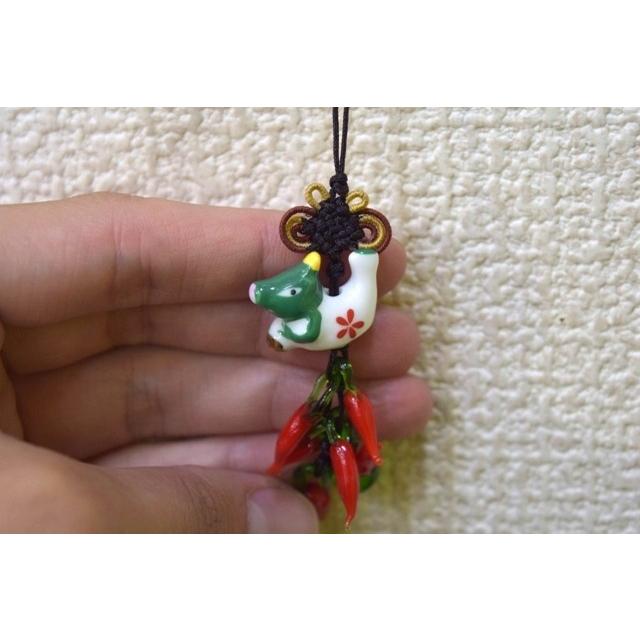 【メール便OK】 唐辛子 とうがらしストラップ 陶器干支 十二支 辰 龍 |  | 02