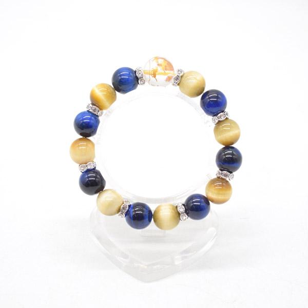 八頭馬彫り水晶パーツ付き ブレスレット ゴールデンタイガーアイ ブルータイガーアイ 天然石アクセサリー | 