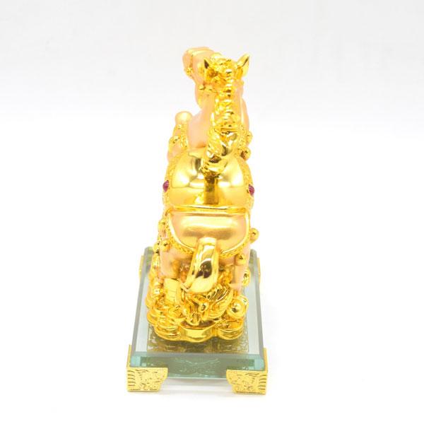 午 馬 置物 金色 16cm ガラス台座 樹脂製 干支 十二支 うまくいく