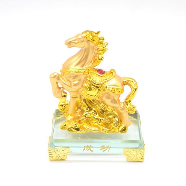 午 馬 置物 金色 12cm ガラス台座 樹脂製 干支 十二支 うまくいく | 
