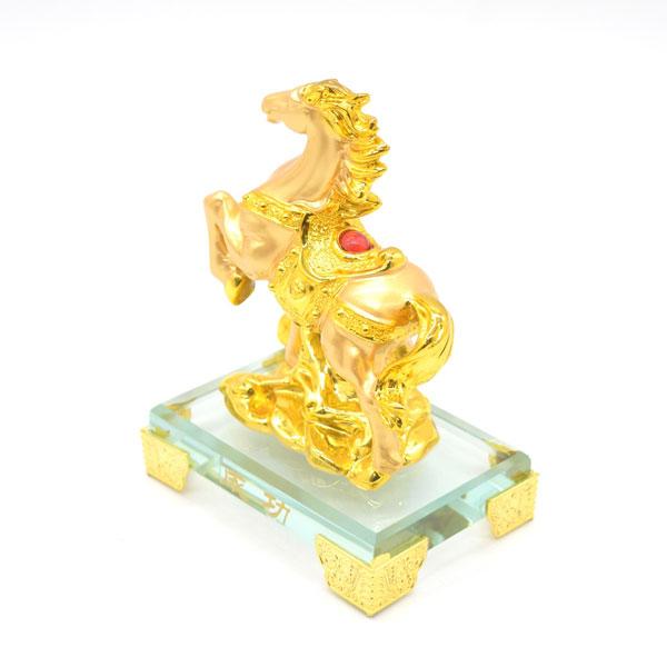 午 馬 置物 金色 12cm ガラス台座 樹脂製 干支 十二支 うまくいく |  | 01