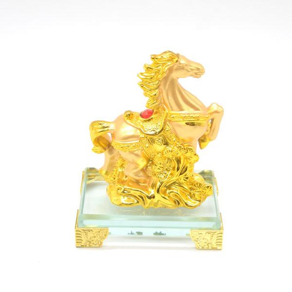午 馬 置物 金色 12cm ガラス台座 樹脂製 干支 十二支 うまくいく |  | 03