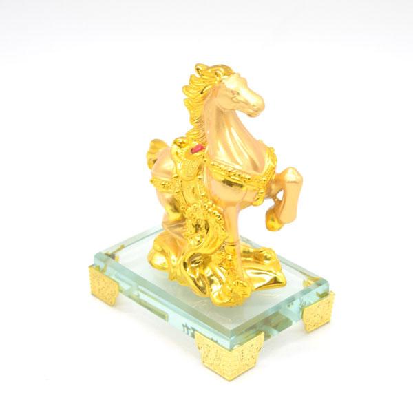 午 馬 置物 金色 12cm ガラス台座 樹脂製 干支 十二支 うまくいく