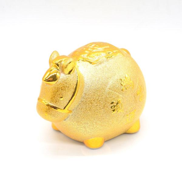 午 馬 丸型貯金箱 置物 12cm 陶器製 金色 小 干支 十二支 うまくいく