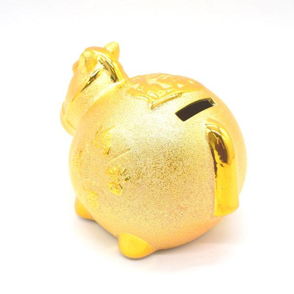 午 馬 丸型貯金箱 置物 12cm 陶器製 金色 小 干支 十二支 うまくいく