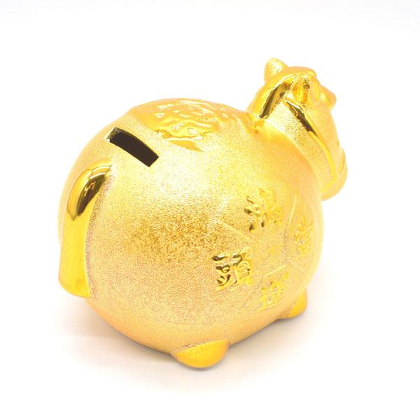 干支貯金箱　ほぼ十二支 午 馬 丸型貯金箱 置物 12cm 陶器製 金色 小 干支 十二支 うまくいく