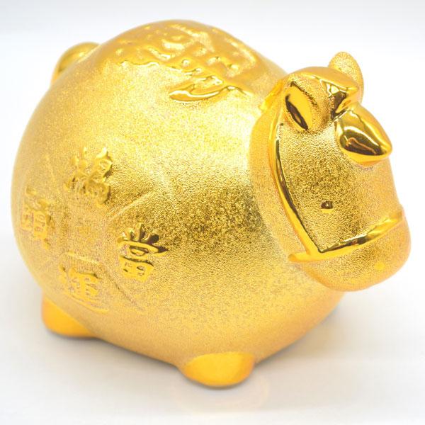 午 馬 丸型貯金箱 置物 12cm 陶器製 金色 小 干支 十二支 うまくいく