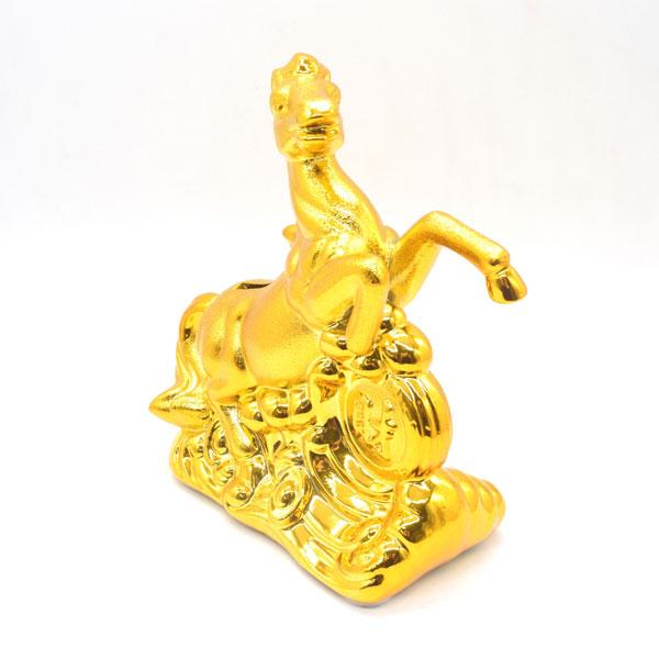 午 馬 貯金箱 置物 24cm 陶器製 金色 中 干支 十二支 うまくいく