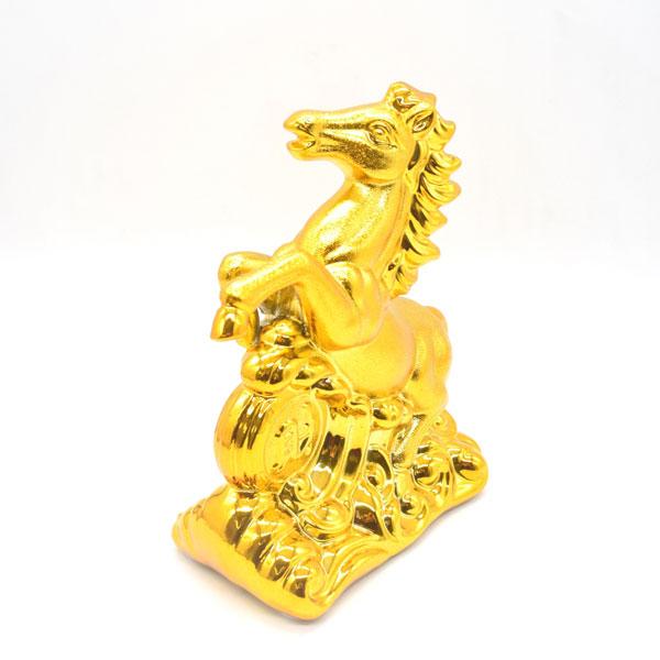 午 馬 貯金箱 置物 24cm 陶器製 金色 中 干支 十二支 うまくいく