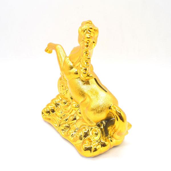 午 馬 貯金箱 置物 24cm 陶器製 金色 中 干支 十二支 うまくいく