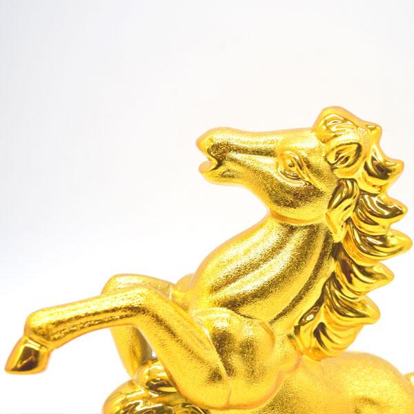 午 馬 貯金箱 置物 24cm 陶器製 金色 中 干支 十二支 うまくいく