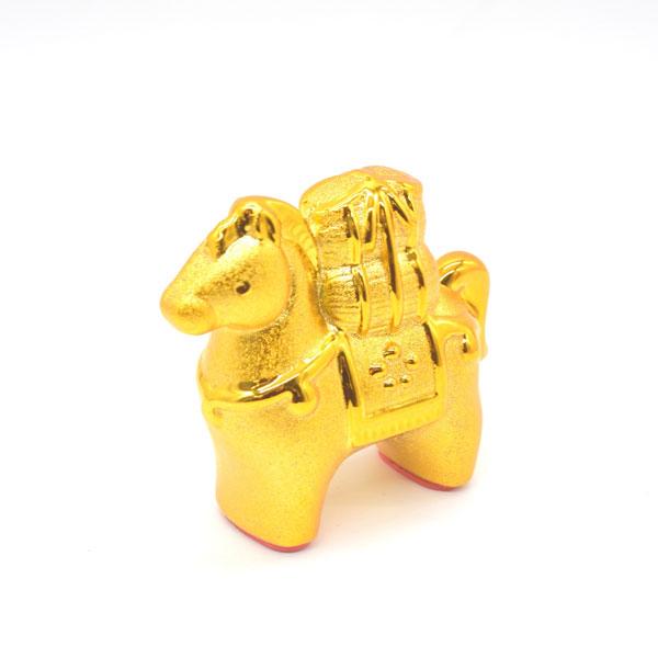 午 馬 置物 10cm 陶器製 チヂミ柄 デフォルメ仕様 金色 小 干支 十二支 うまくいく |  | 02