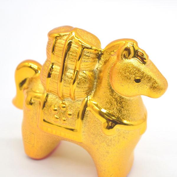 午 馬 置物 10cm 陶器製 チヂミ柄 デフォルメ仕様 金色 小 干支 十二支
