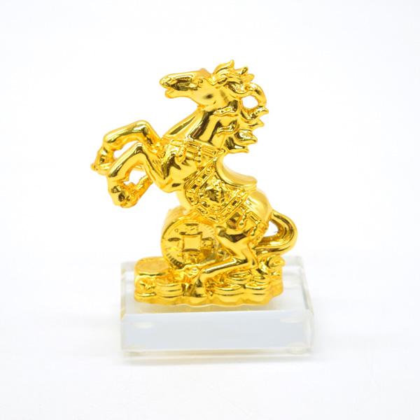 午 馬 置物 樹脂製 7.5cm ガラス台座 巾着 古銭 2デザインから選べる