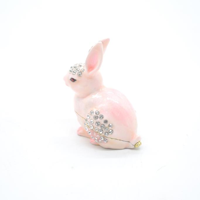 うさぎ 卯 兎 桃色 ラインストーン付き 小物入れ 七宝焼き 金属製置物