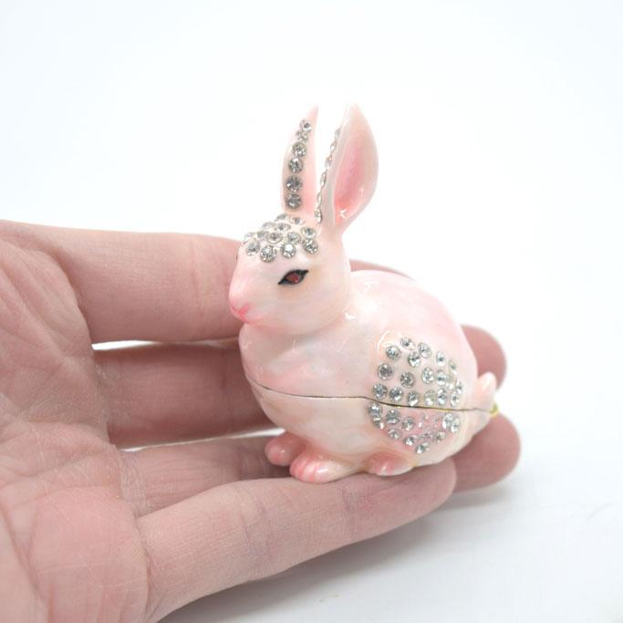 うさぎ 卯 兎 桃色 ラインストーン付き 小物入れ 七宝焼き 金属