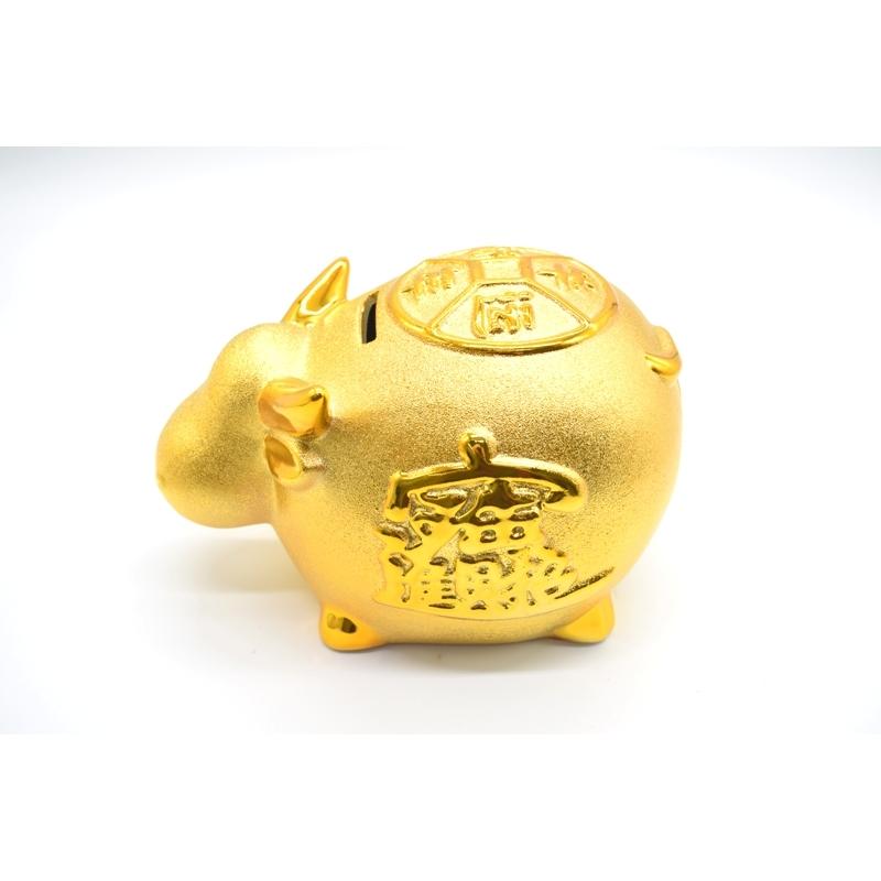 牛 丑 うし 陶器製 貯金箱 金色 大 : 横浜中華街龍 - 通販