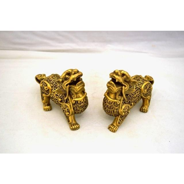 ヤアズ 睚眦 ペア 古銭 魔除け 邪気払い 銅製置物 大 : 横浜中華街龍