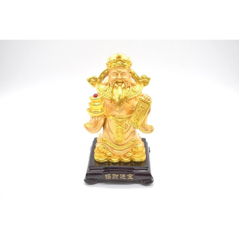 財神 招財進寶 金色 樹脂製置物 台座付き 20cm