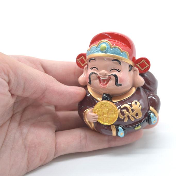 財神様 樹脂製置物 フルカラー マスコット人形 古銭 7cm : 横浜