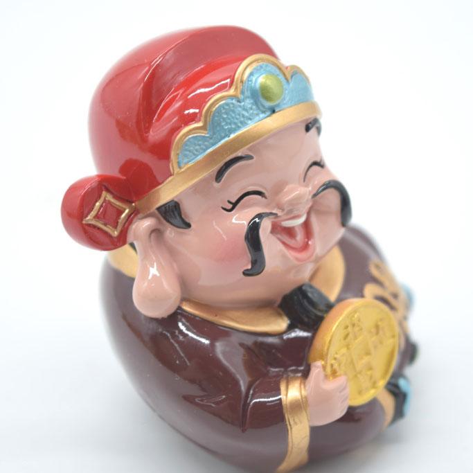 財神様 樹脂製置物 フルカラー マスコット人形 古銭 7cm : 横浜