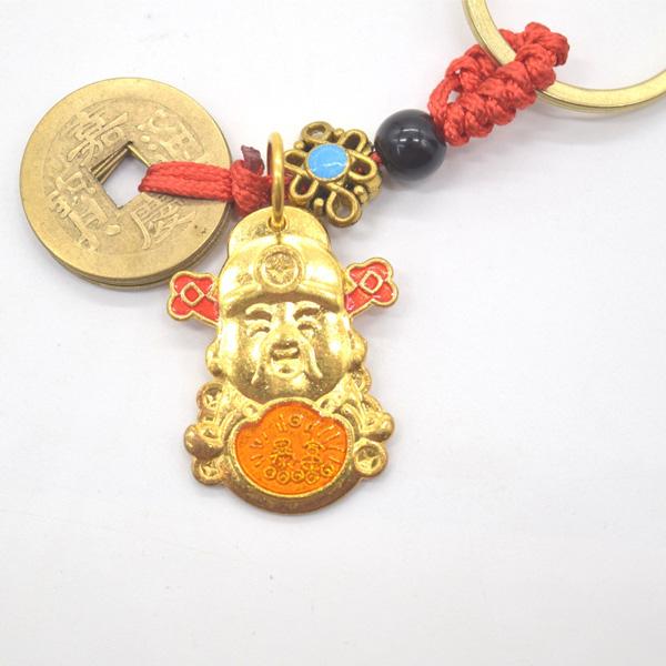 メール便OK】 財神 金属製 キーホルダー 9cm 古銭つき : 横浜中華街龍