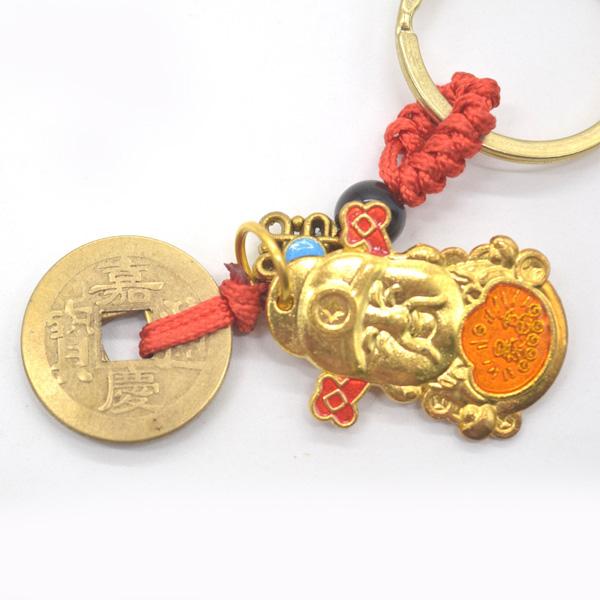 メール便OK】 財神 金属製 キーホルダー 9cm 古銭つき : 横浜中華街龍