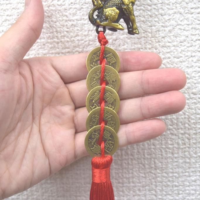 メール便OK】 五帝銭 銅製 根付 麒麟 レプリカ中国古銭 赤 35cm : 横浜