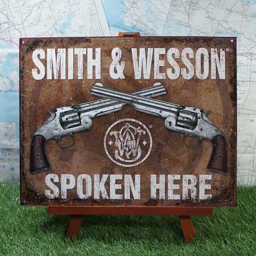 ブリキ看板】Smith & Wesson／スミス＆ウェッソン Spoken Here