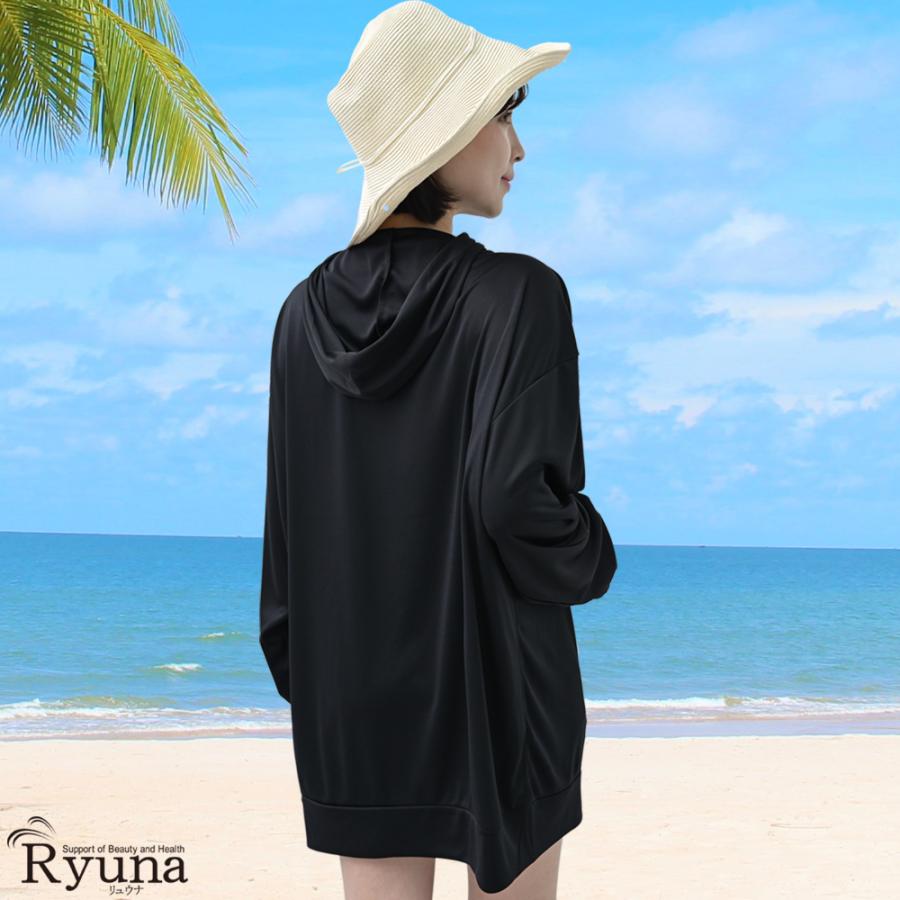 ラッシュガード レディース 長袖 UVケア 吸水速乾 接触冷感 おしゃれ フードあり 大きめ フリーサイズ 水陸両用 水着 体型カバー 上着 プルオーバー 紫外線 CB01 |  | 02