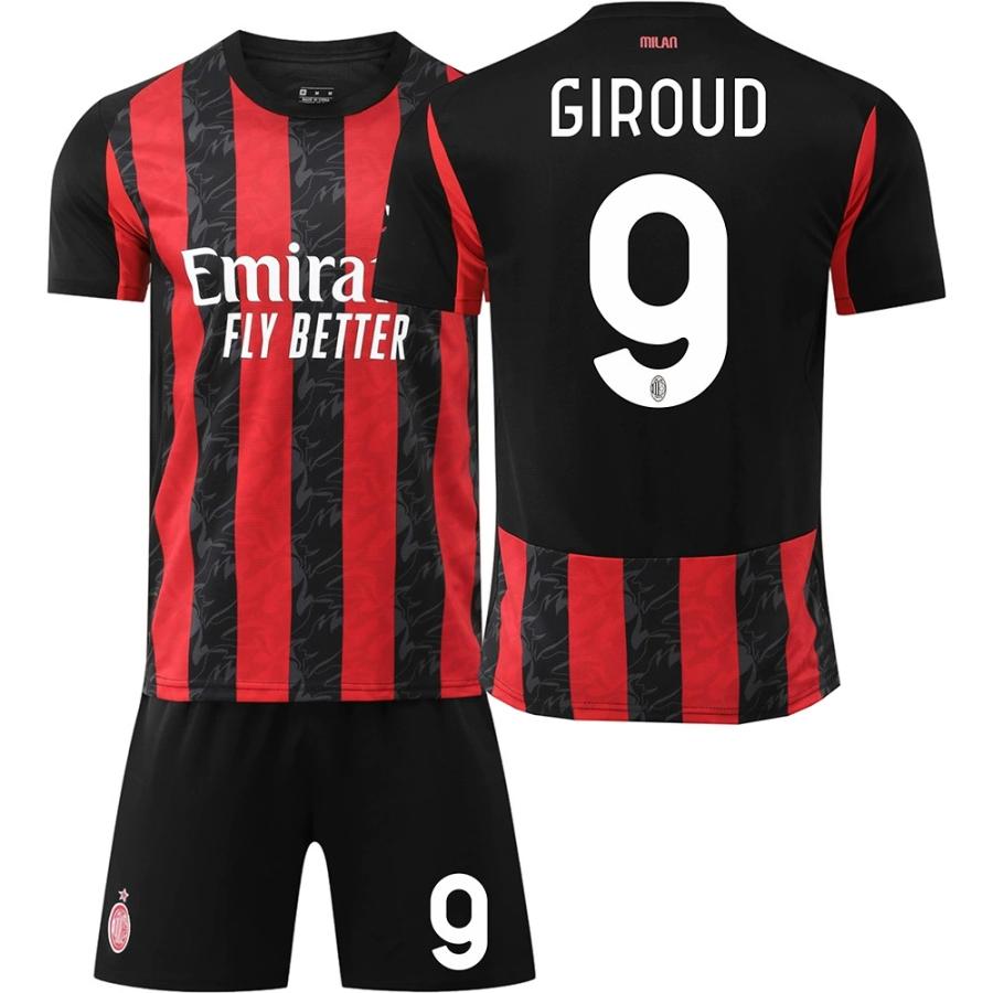 ACミラン サッカーウェア 黒/赤 サッカーウェア 2526 ACミランメインユニフォーム赤9ジル19テオ