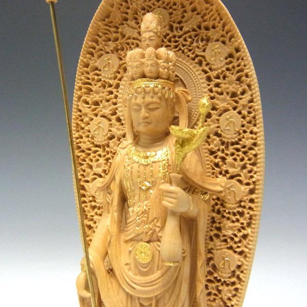 木彫り 仏像 金彩十一面観音菩薩 立像 高さ12cm 柘植製 : 仏像と縁起物