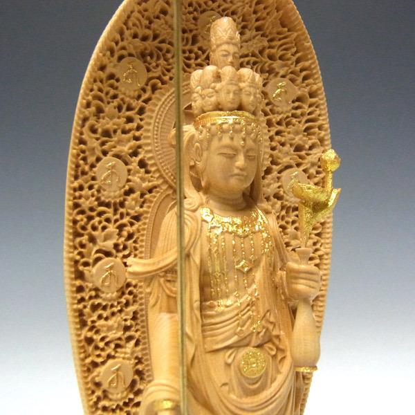 木彫り 仏像 金彩十一面観音菩薩 立像 高さ12cm 柘植製 : 仏像と縁起物