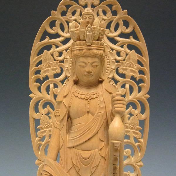 十一面観音菩薩 立像 高さ29cm 柘植製 木彫り 仏像 : 仏像と縁起物の