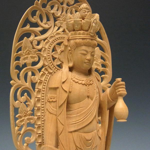 十一面観音菩薩 立像 高さ29cm 柘植製 木彫り 仏像 : 仏像と縁起物の