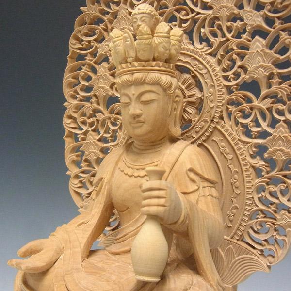 十一面観音菩薩 坐像 高さ30cm 柘植製 木彫り 仏像 : 仏像と縁起物の