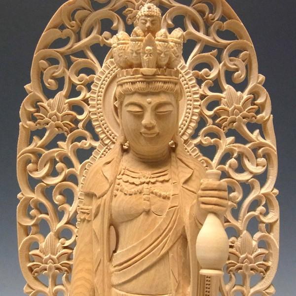 十一面観音菩薩 立像 高さ34cm 桧製 木彫り 仏像 : 仏像と縁起物の専門
