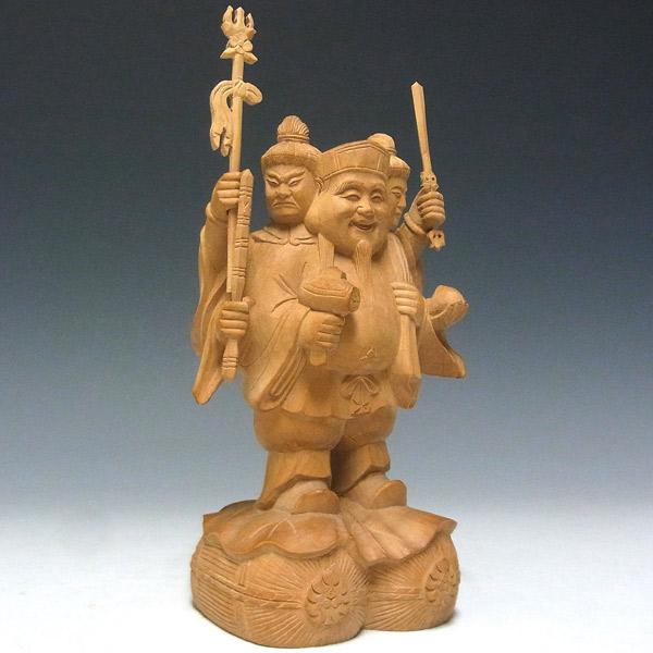 三面大黒天 木製 時代物 骨董品 木彫り 仏像 古色三面大黒天立像 高さ7.5cm 柘植製 : 仏像と縁起物の