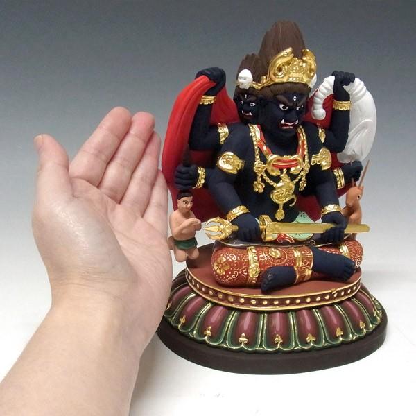 彩色三面大黒天像 高さ20cm 桧製 木彫り 仏像 : 仏像と縁起物の専門店