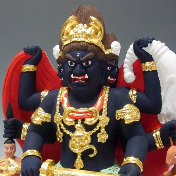 彩色三面大黒天像 高さ20cm 桧製 木彫り 仏像 : 仏像と縁起物の専門店