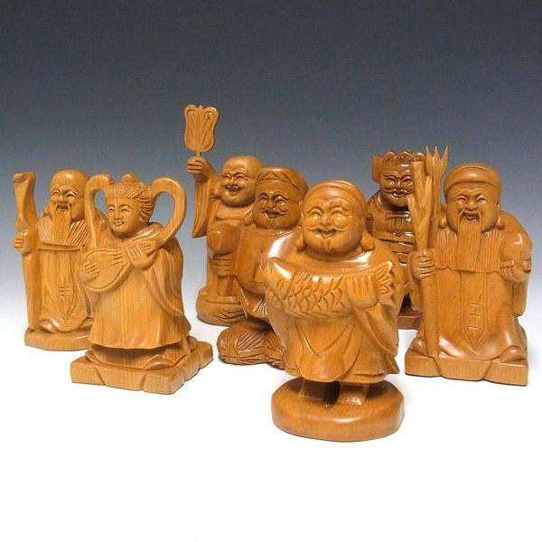 木彫り 七福神 台付きセット 置物 桧製 : 仏像と縁起物の専門店 木彫り 七福神 台付きセット 置物 桧製 : 仏像と縁起物の専門店