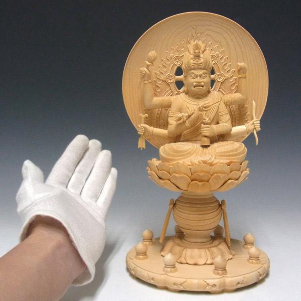 愛染明王 坐像 高さ28cm 桧製 木彫り 仏像 : 仏像と縁起物の専門店 龍