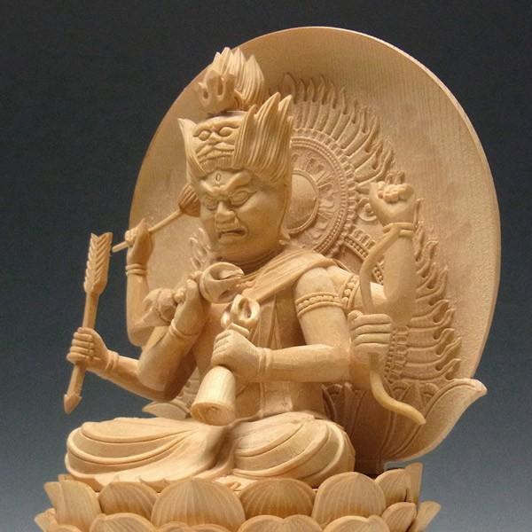 愛染明王 坐像 高さ23cm 桧製 木彫り 仏像 :aizen-9-UNK:仏像と縁起物