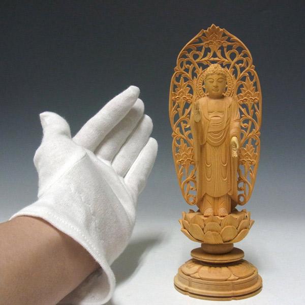 阿弥陀如来 立像 高さ19cm 柘植製 木彫り 仏像 : 仏像と縁起物の専門店