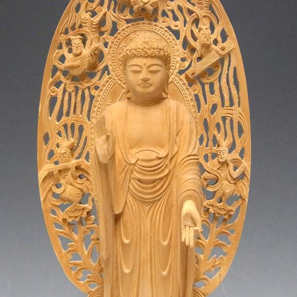 阿弥陀如来 立像 高さ28cm 柘植製 木彫り 仏像 : 仏像と縁起物の専門店