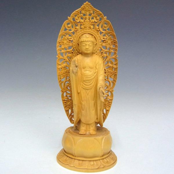 阿弥陀如来 立像 高さ15cm 柘植製 木彫り 仏像 :amida26-SH:仏像と 