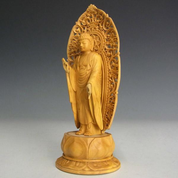 阿弥陀如来 立像 高さ15cm 柘植製 木彫り 仏像 : 仏像と縁起物の専門店
