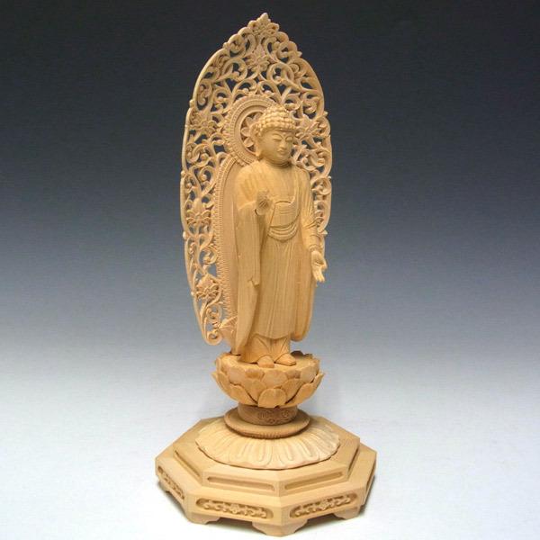 阿弥陀如来 立像 高さ26cm 桧製 木彫り 仏像 : 仏像と縁起物の 阿弥陀如来 立像 高さ26cm 桧製 木彫り 仏像 : 仏像と縁起物の